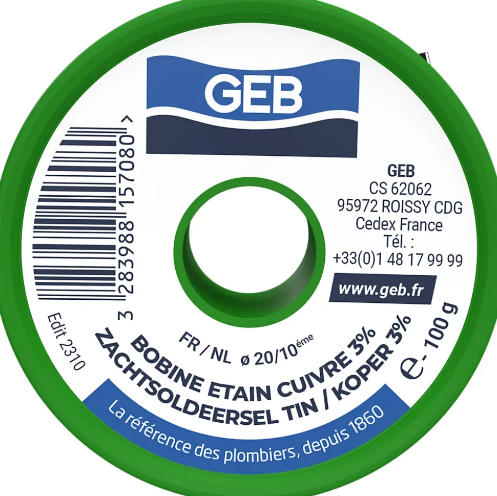 Bobine fil étain/cuivre pour soudure Geb 100 g