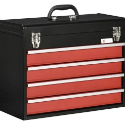 Boite à outils métallique coffret à outils caisse à outils 4 tiroirs + plateau tôle acier rouge noir