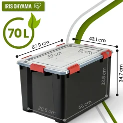 Boite Rangement Hermétique Plastique, 70L, Unité, Noir, WSB-70, Iris Ohyama