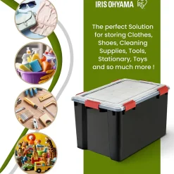 Boite Rangement Hermétique Plastique, 70L, Unité, Noir, WSB-70, Iris Ohyama