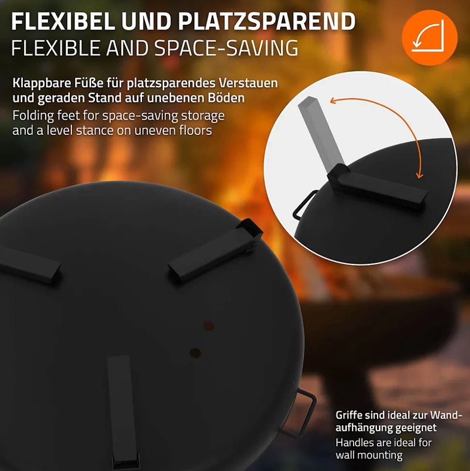 Bol à feu basero acier noir avec 3 pieds pliables foyer grille barbecue 60x27cm