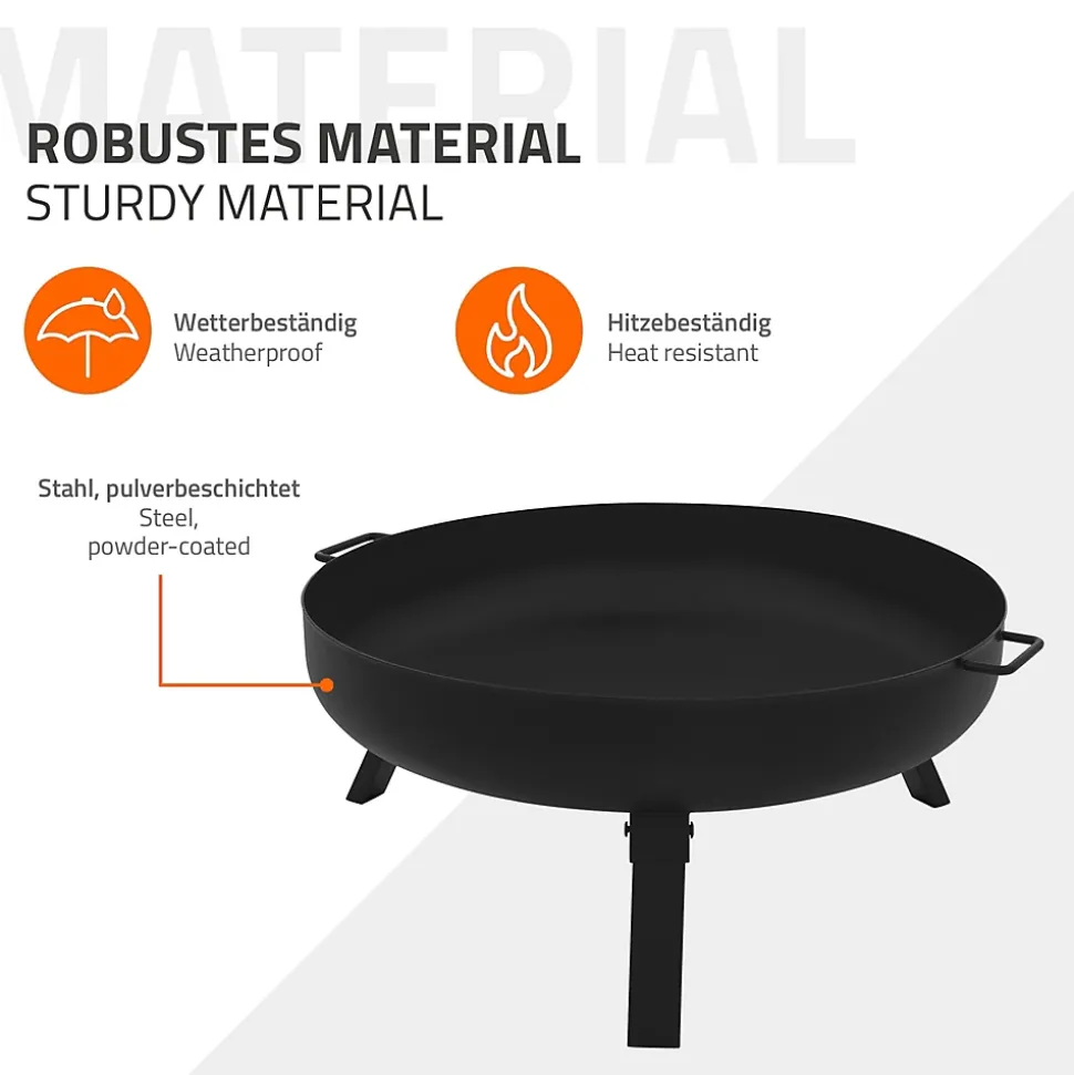 Bol à feu basero acier noir avec 3 pieds pliables foyer grille barbecue 60x27cm