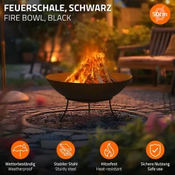 Bol à feu basero noir en acier avec 3 pieds foyer grille barbecue 50 x 24 cm