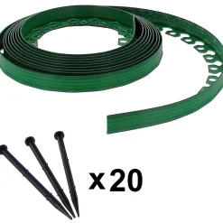 Bordure de jardin flexible verte - 3,8 cm x 10 mètres avec 20 piquets d'ancrage - GT GARDEN