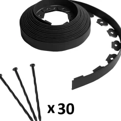 Bordure de jardin flexible noire - 4 cm x 10 mètres avec 30 piquets d'ancrage - GT MARKET