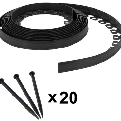 Bordure de jardin flexible noire - 3,8 cm x 10 mètres avec 20 piquets d'ancrage - GT GARDEN