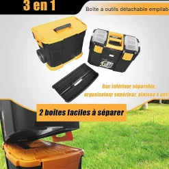 Boîte à Outils Empilable et Séparable avec Couvercle Verrouillable et Plateau Amovible,avec Poignée Télescopique,46 x 28 x 67,5CM