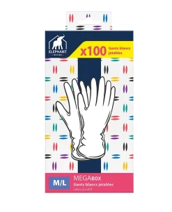 Boîte gants latex blanc jetable Elephant taille M/L Elephant