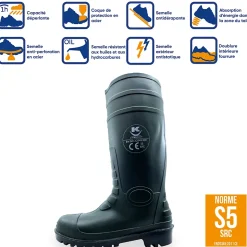 Bottes de Sécurité Vertes Hulk S5 T47 - PVC Imperméable, Antidérapantes, Coque en Acier, Confort et Durabilité Optimisés