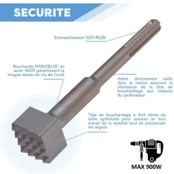 Boucharde 16 dents de 45 x 45 x L. 180 mm x Q. SDS-Plus / SDS+ - Béton - Diamwood