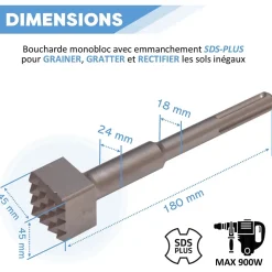 Boucharde 16 dents de 45 x 45 x L. 180 mm x Q. SDS-Plus / SDS+ - Béton - Diamwood