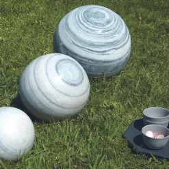 Boule déco jardin marbre effet rayé noir et blanc - Gris 40 cm