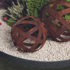 Boule déco jardin métal ajourée - Rouille 50 cm