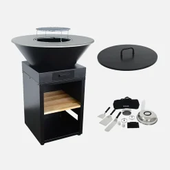 Brasero barbecue D.81.5cm avec grille de cuisson. espace de rangement. couvercle et ustensiles