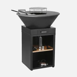 Brasero barbecue D.81.5cm avec grille de cuisson. espace de rangement. couvercle et ustensiles