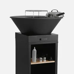 Brasero barbecue D.81.5cm avec grille de cuisson. espace de rangement. couvercle et ustensiles