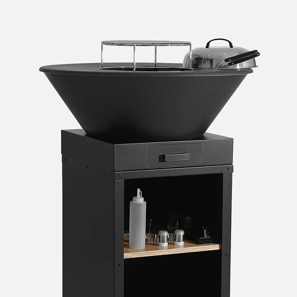 Brasero barbecue D.81.5cm avec grille de cuisson. espace de rangement. couvercle et ustensiles