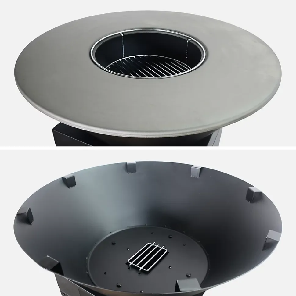 Brasero barbecue D.81.5cm avec grille de cuisson. espace de rangement. couvercle et ustensiles
