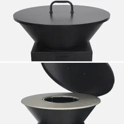 Brasero barbecue D.81.5cm avec grille de cuisson. espace de rangement. couvercle et ustensiles