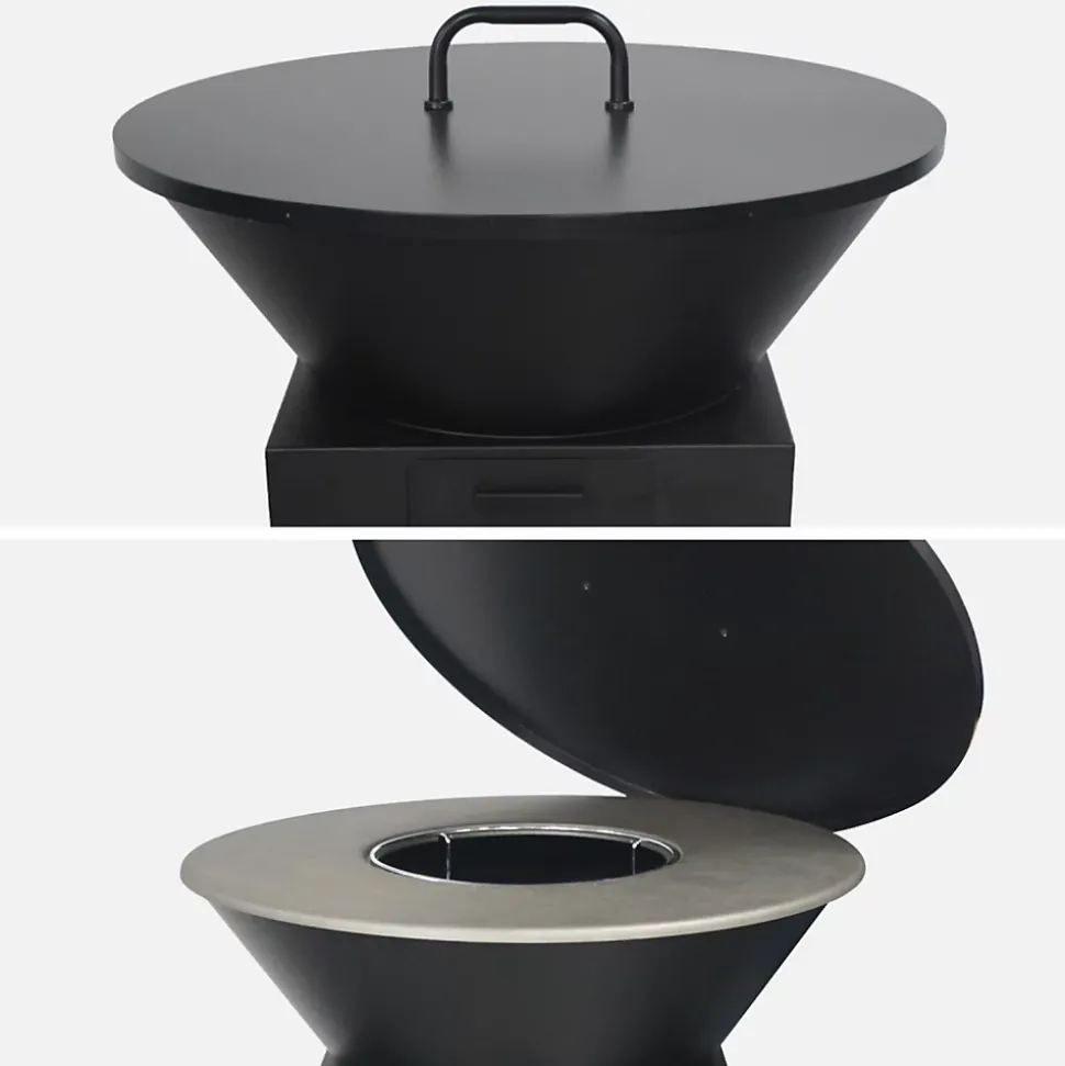 Brasero barbecue D.81.5cm avec grille de cuisson. espace de rangement. couvercle et ustensiles