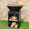 Brasero barbecue D.81.5cm avec grille de cuisson. espace de stockage pour le bois + Housse en polyester
