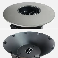 Brasero barbecue D.81.5cm avec grille de cuisson. espace de stockage pour le bois + Housse en polyester
