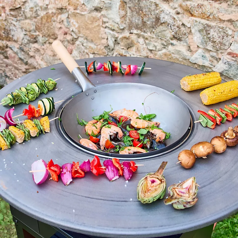 Brasero barbecue D.81.5cm avec grille de cuisson. espace de stockage pour le bois + Housse en polyester