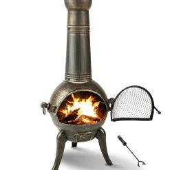 Brasero en fonte en Fonte avec Grille anti-étincelles gris