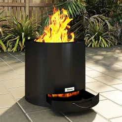 Brasero extérieur dia. 45 cm design - bac à cendres intégré, tisonnier - acier noir