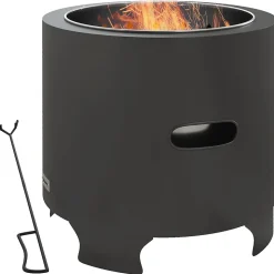 Brasero extérieur portable avec tisonnier - dia. 45 cm - acier inox métal noir