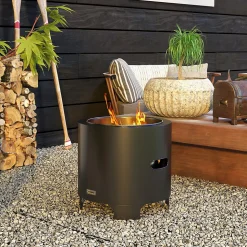 Brasero extérieur portable avec tisonnier - dia. 45 cm - acier inox métal noir