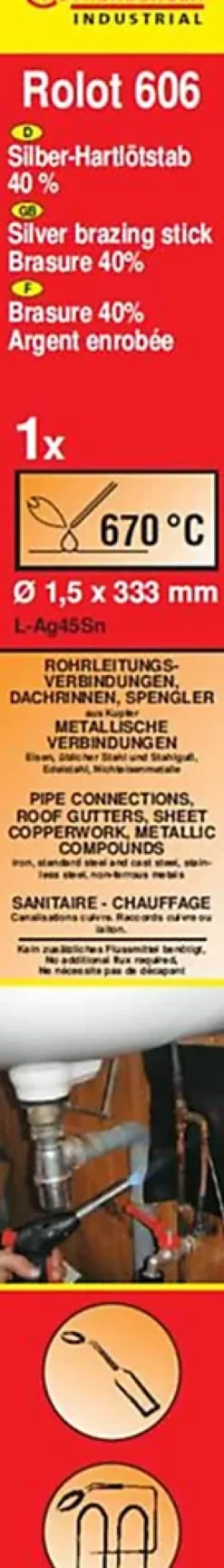 Brasure Argent 45% enrobée Rolot 606 - 1 baguette - Rothenberger