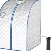 Cabine de Sauna à Vapeur Portable 3L avec Tabouret Télécommande Température Réglable à 9 Réglages de Minuterie Argent