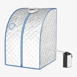 Cabine de Sauna à Vapeur Portable 3L avec Tabouret Télécommande Température Réglable à 9 Réglages de Minuterie Argent