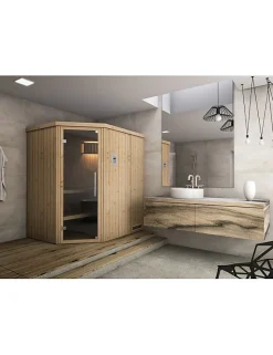 Cabine de sauna d'angle finlandais PERHE 4 places 194x144 x H.199 cm