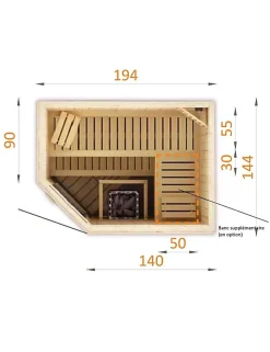 Cabine de sauna d'angle finlandais PERHE 4 places 194x144 x H.199 cm