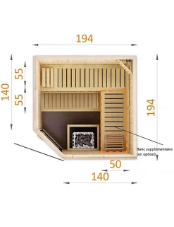 Cabine de sauna d'angle finlandais MAFANA 4 places 194x194 x H.199 cm