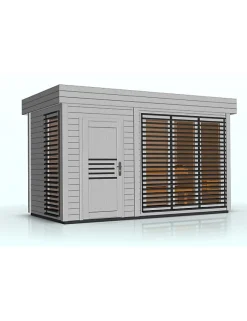 Cabine de sauna extérieur AZALEA 8 places 438x203,8 x H.259 cm-Gris-Gris-203.8 -9 --438 --203.8