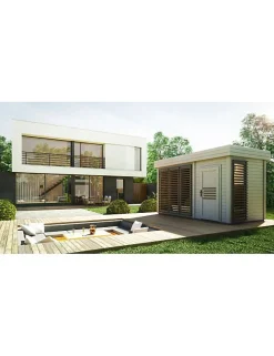 Cabine de sauna extérieur AZALEA 8 places 438x203,8 x H.259 cm-Gris-Gris-203.8 -9 --438 --203.8