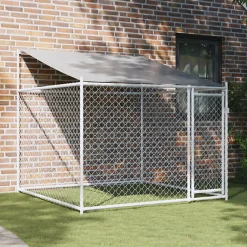 Cage pour chien avec toit et porte gris 2x2x2 m acier galvanisé