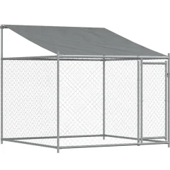 Cage pour chien avec toit et porte gris 2x2x2 m acier galvanisé