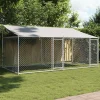 Cage pour chien avec toit et portes gris 4x2x2m acier galvanisé