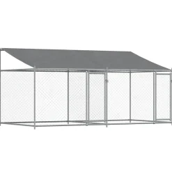 Cage pour chien avec toit et portes gris 4x2x2m acier galvanisé