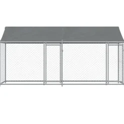 Cage pour chien avec toit et portes gris 4x2x2m acier galvanisé