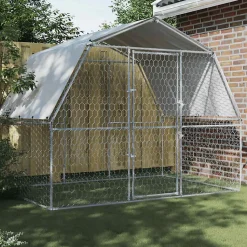 Cage pour chiens avec toit et porte argenté acier galvanisé
