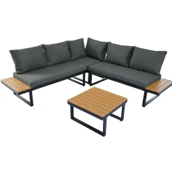Canapé D'Angle Jardin Inclinable 5 Niveaux Table Basse Gris/Noir Blackcolors