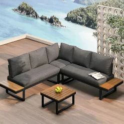 Canapé D'Angle Jardin Inclinable 5 Niveaux Table Basse Gris/Noir Blackcolors