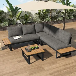Canapé D'Angle Jardin Inclinable 5 Niveaux Table Basse Gris/Noir Blackcolors