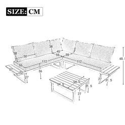 Canapé D'Angle Jardin Inclinable 5 Niveaux Table Basse Gris/Noir Blackcolors
