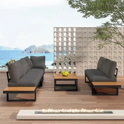Canapé D'Angle Jardin Inclinable 5 Niveaux Table Basse Gris/Noir Blackcolors